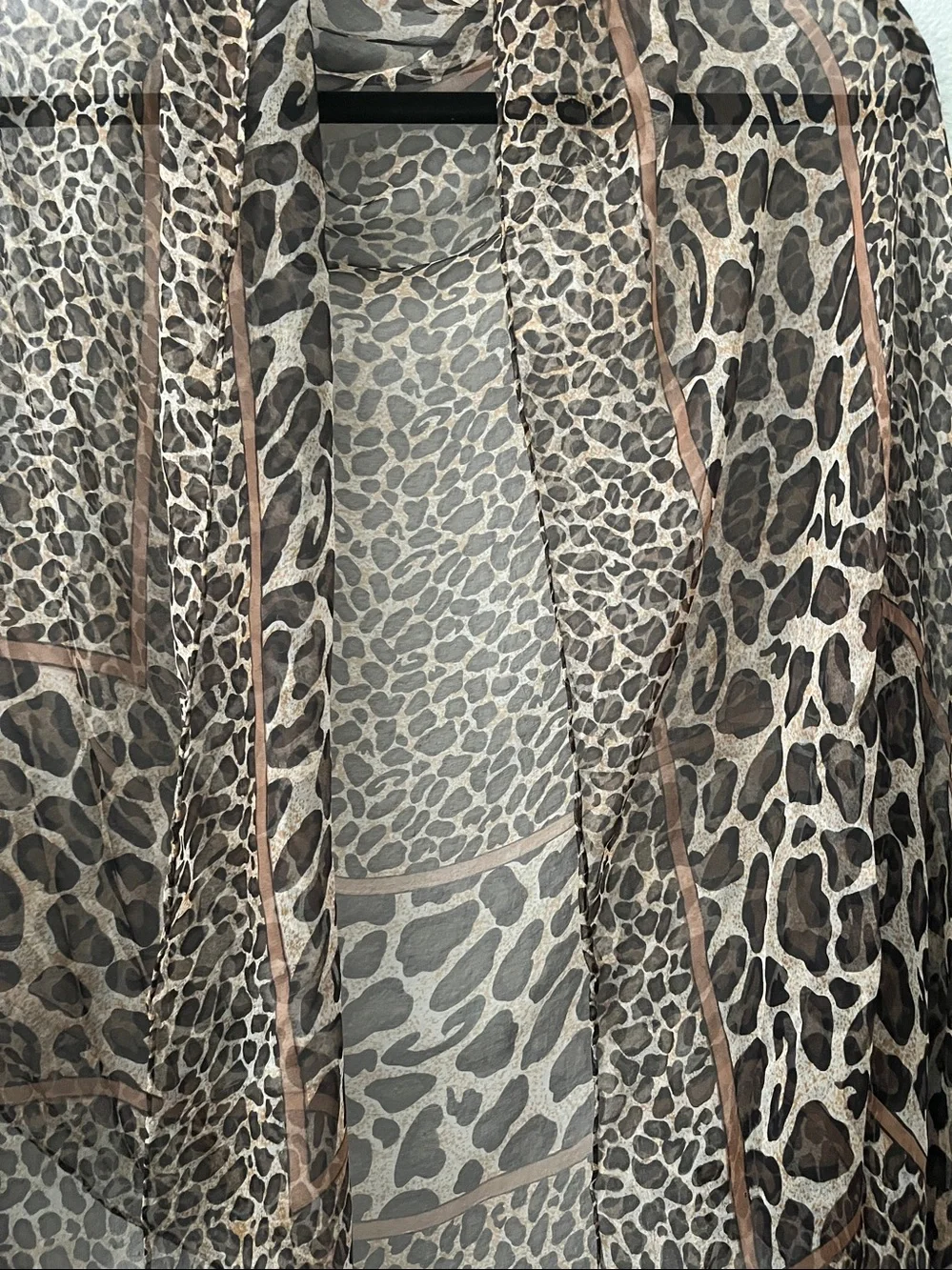 100% Silk Leopard Print Sheer Wrap scarf - Brown/Cream Hand rolled hem